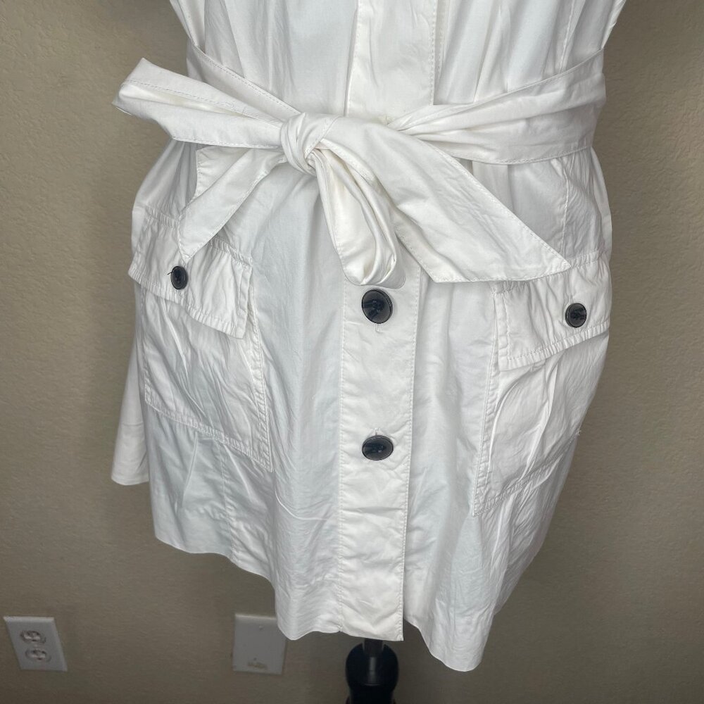 Calvin Klein Utility Shirt Dress White Cotton Belted Safari Cargo Mini L - Picture 5 of 13